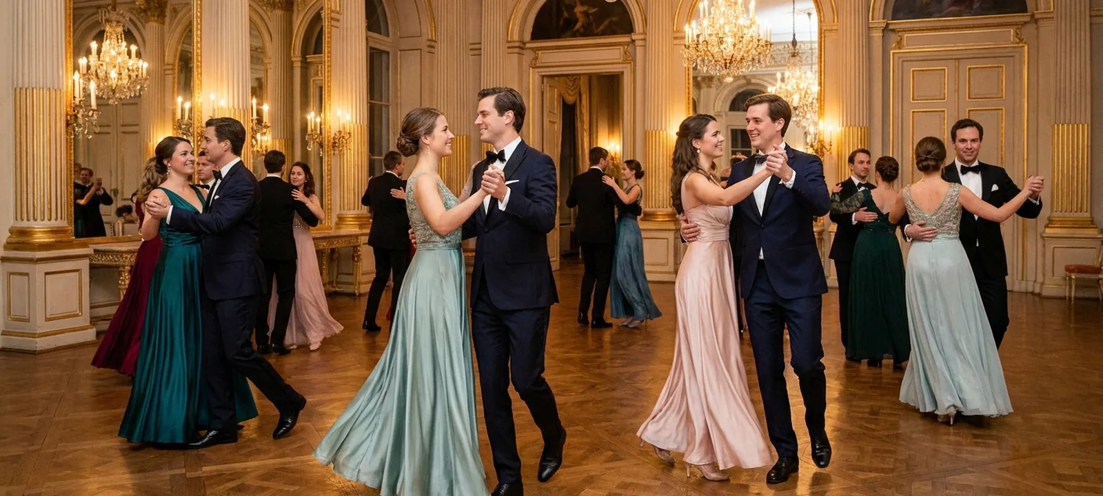 Tanzpaare beim Gesellschaftstanz in einem eleganten Ballsaal