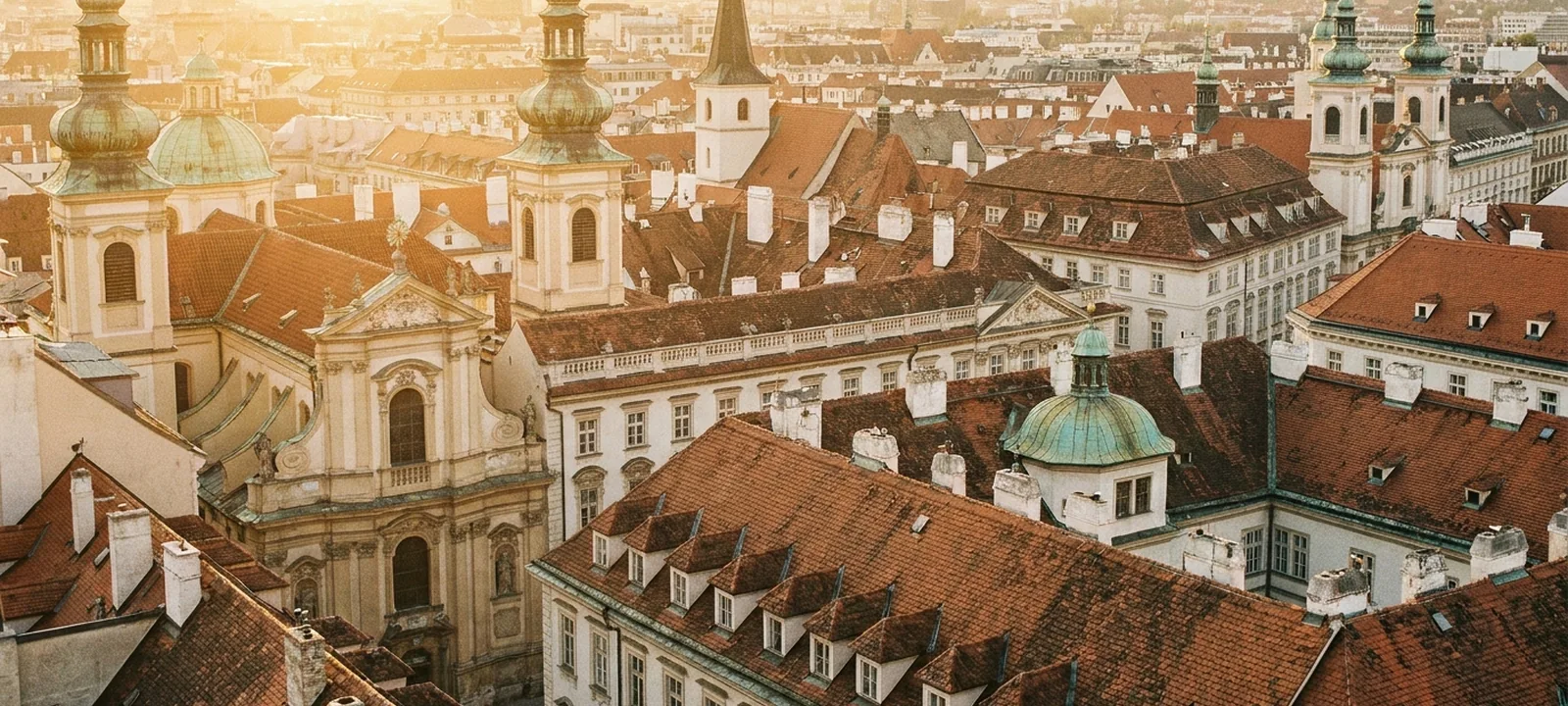 Blick über die Dächer von Wien mit dem Stephansdom im Abendlicht